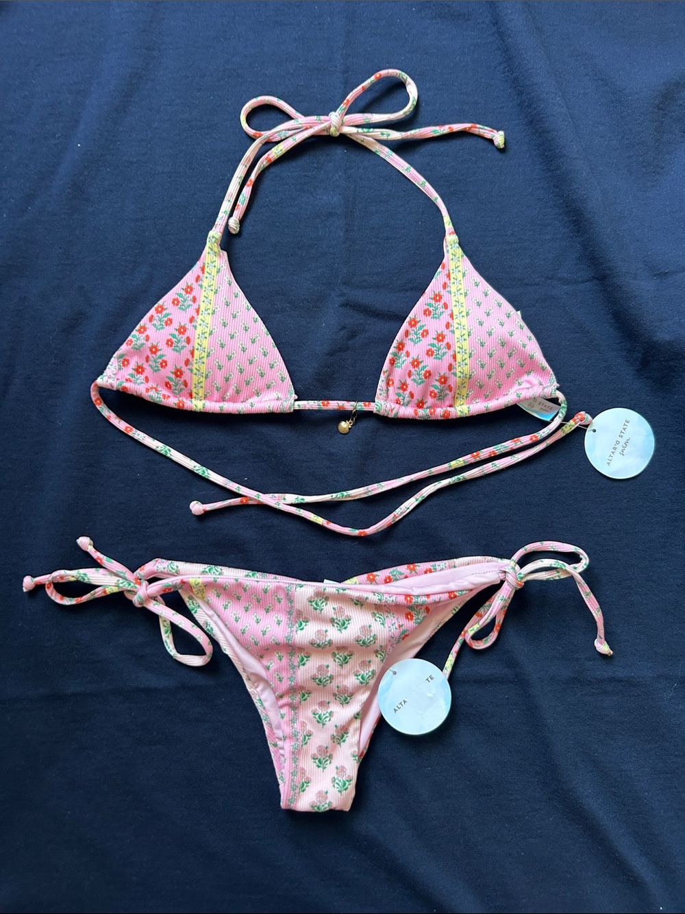 Altar’d State Pink Floral Triangle String Bikini - Two-Piece Swimsuit
